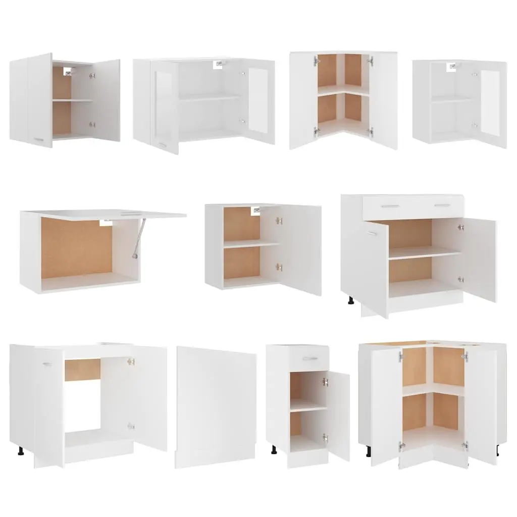 11 Piece Engineered Wood White Kitchen Storage Cabinet Set