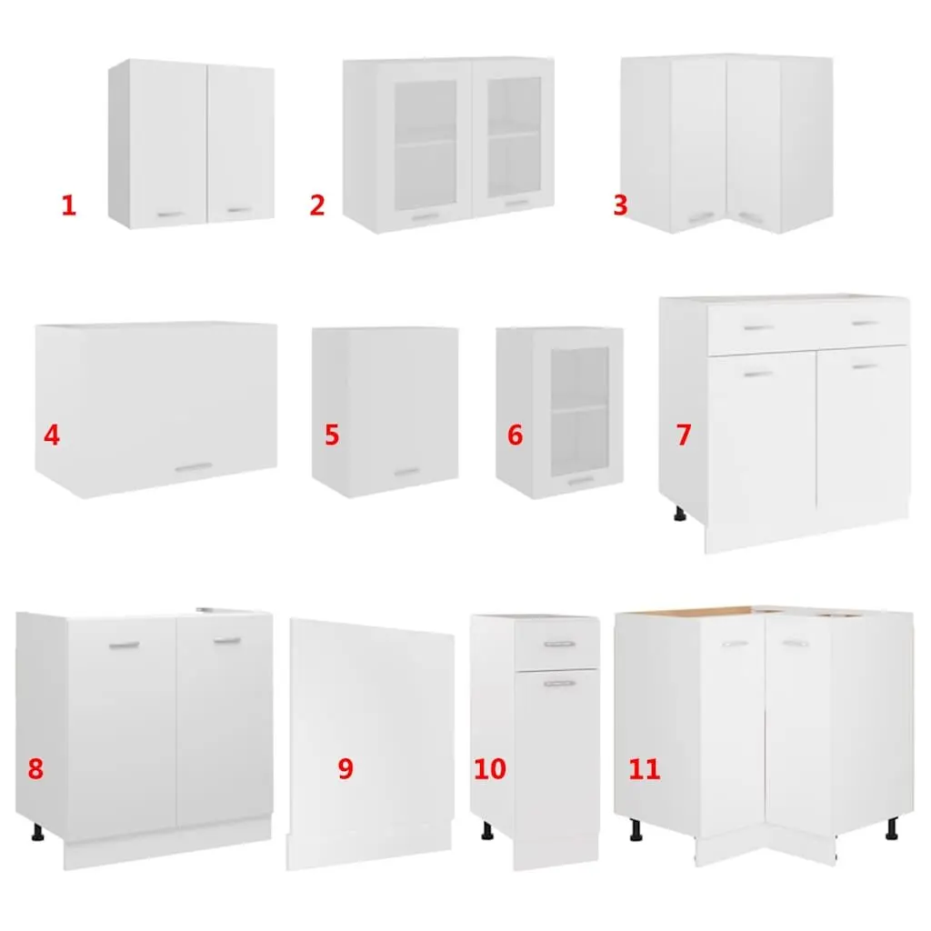11 Piece Engineered Wood White Kitchen Storage Cabinet Set