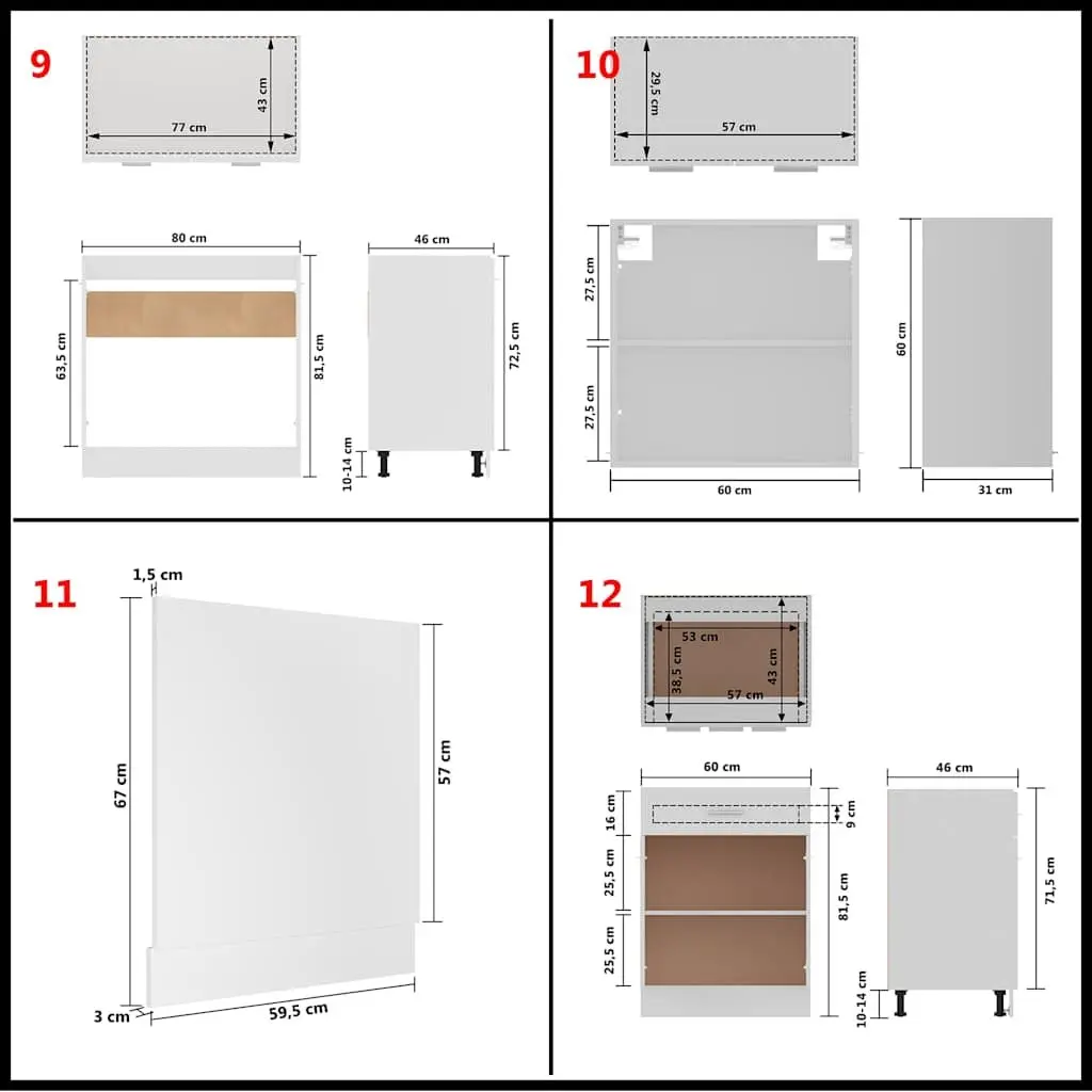 Kitchen Cabinet Set 14 Piece White Engineered Wood Storage Organiser Cupboard