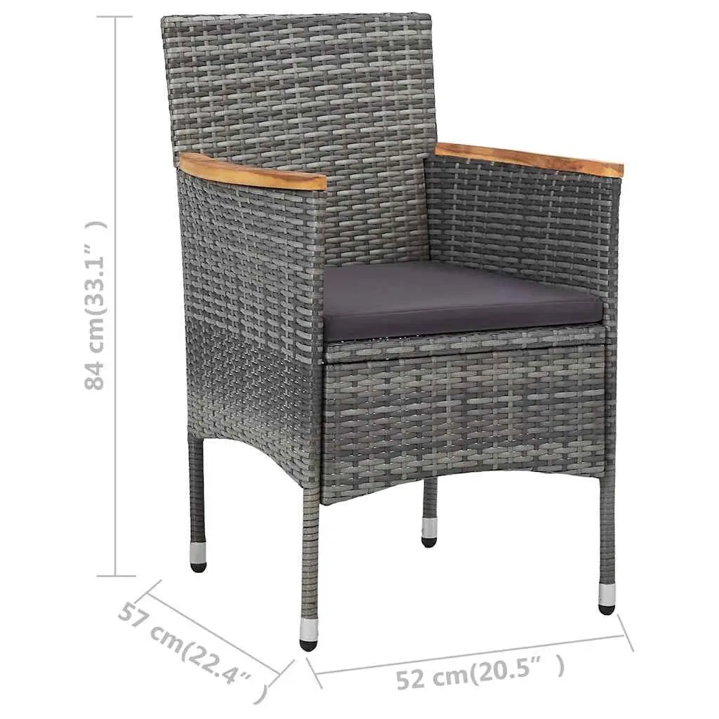 Garden Dining Set Acacia Wood Table Powder-Coated Steel Frame Grey Rattan 3 Piece