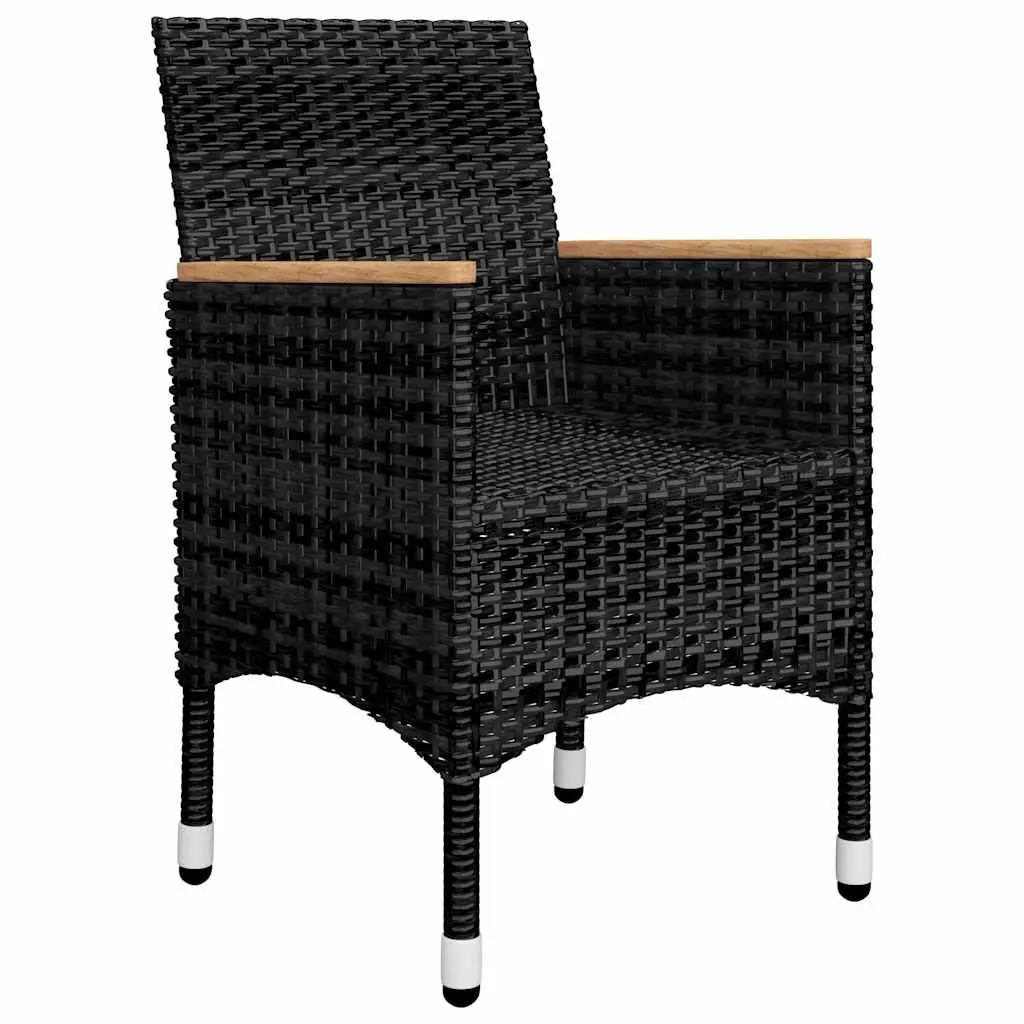 5 Piece Outdoor Garden Dining Set Acacia Wood Black Rattan Chairs Table