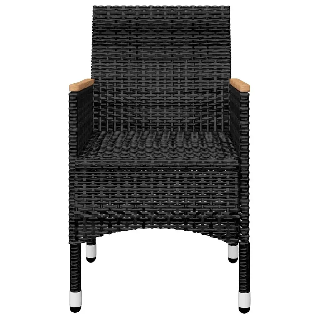 5 Piece Outdoor Garden Dining Set Acacia Wood Black Rattan Chairs Table