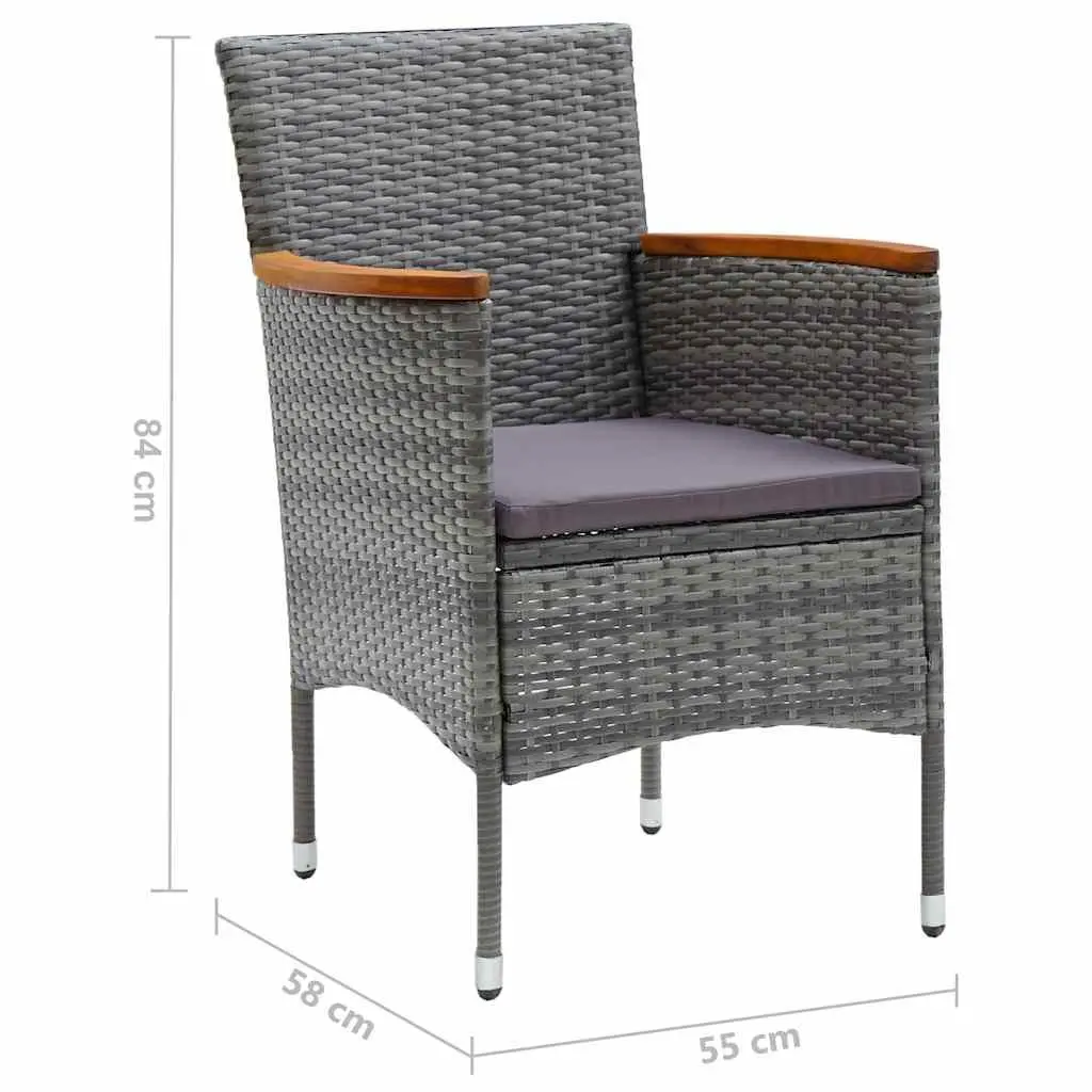 5 Piece Outdoor Dining Set Acacia Wood Table with Steel Frame and Grey PE Rattan Chairs