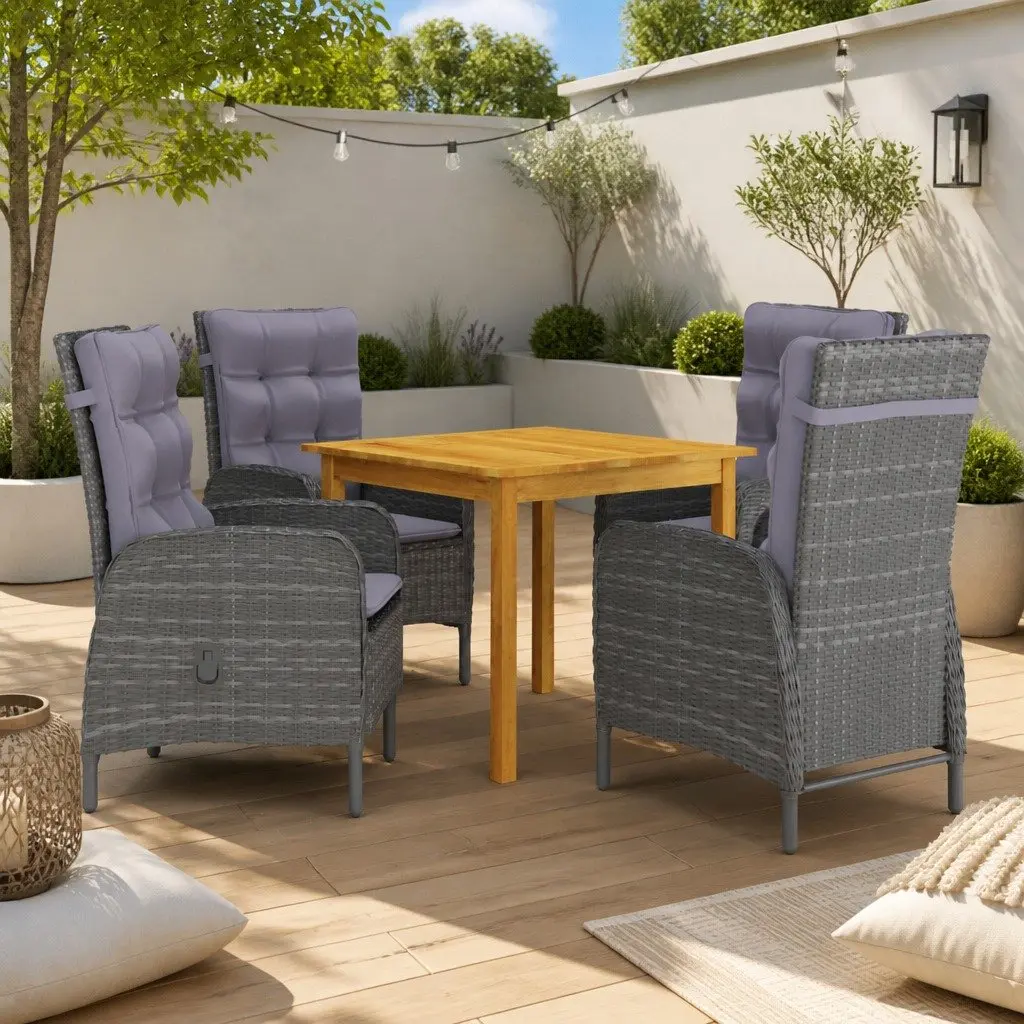 Garden Dining Set 5 Piece Outdoor Table Chairs Grey Acacia Wood Rattan