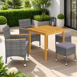 Garden Dining Set 5 Piece Outdoor Furniture Table Chairs Stools Grey
