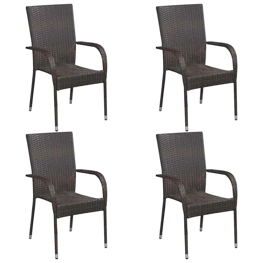 5 Piece Outdoor Dining Set Acacia Wood Table Rattan Chairs Steel Frame Brown