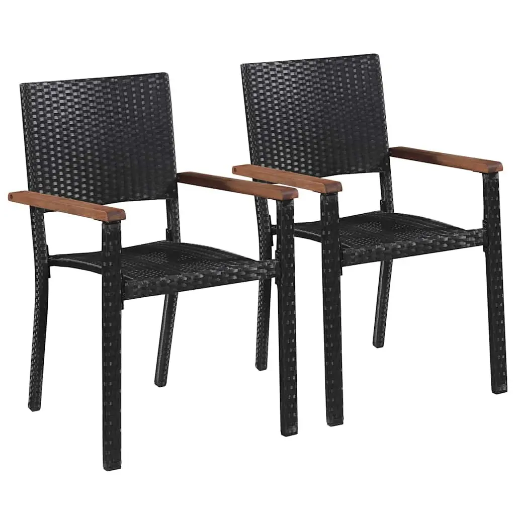 Garden Dining Set PE Rattan Powder-Coated Steel 3 Piece Outdoor Table Chairs Black