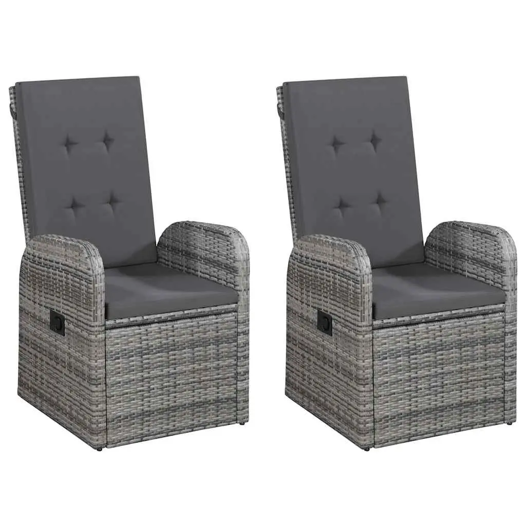 5 Piece Outdoor Dining Set Acacia Wood Table Rattan Chairs Grey Cushions