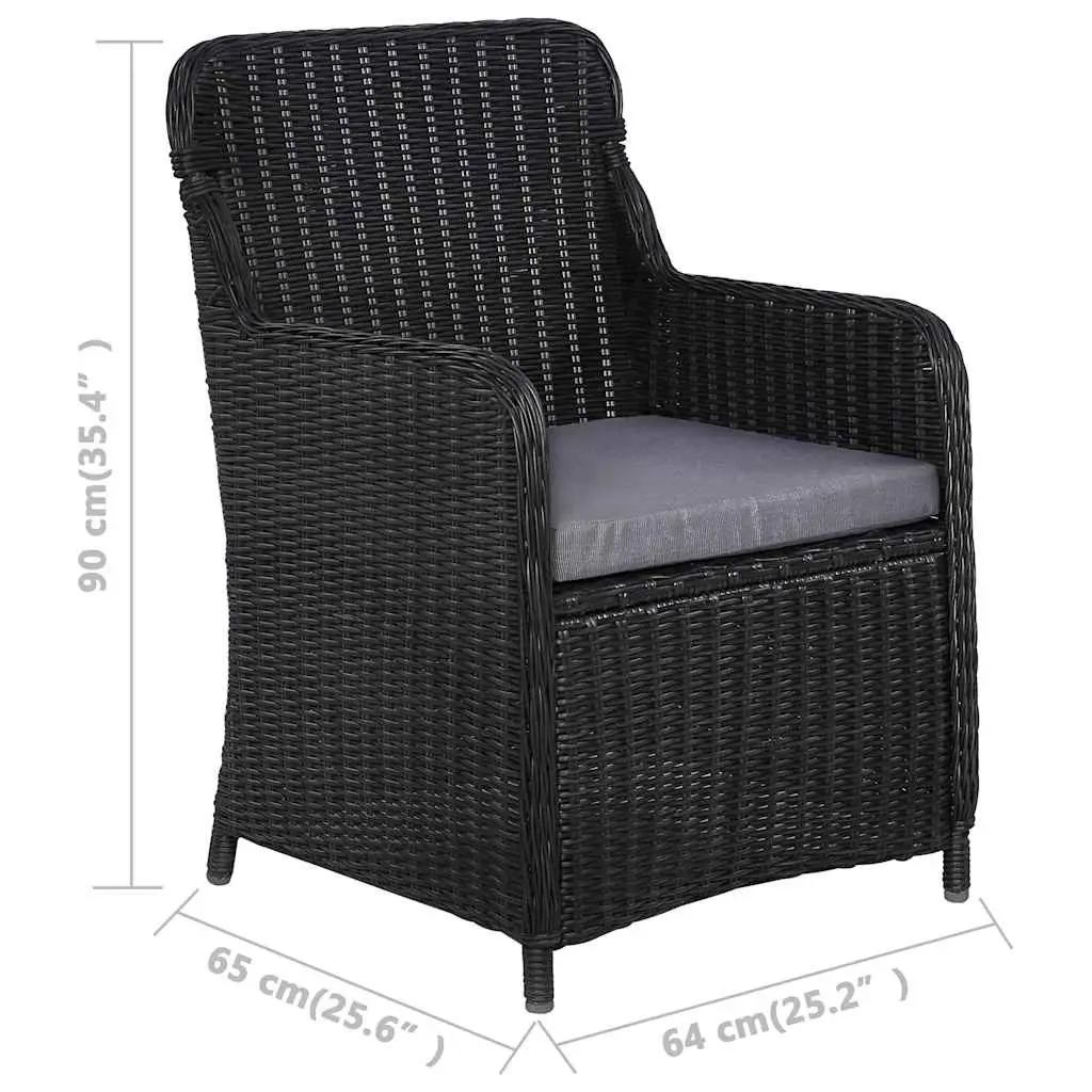 5 Piece Garden Dining Set Solid Acacia Wood Table Powder-coated Steel Frame Chairs Weather-resistant PE Rattan Black