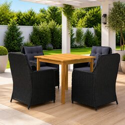 5 Piece Garden Dining Set Black Outdoor Furniture Table Chairs Rattan