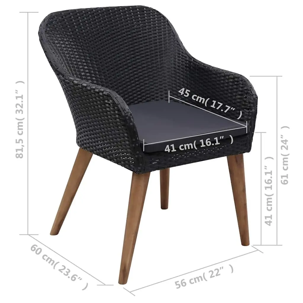 Garden Dining Set Acacia Wood Steel Frame 3 Piece Outdoor Furniture Table Chairs Black