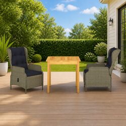 3 Piece Garden Dining Set Outdoor Table Chairs Brown Acacia Wood Rattan