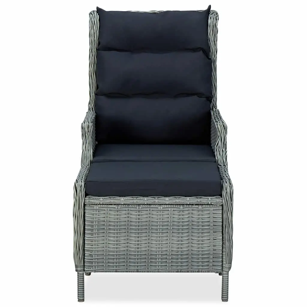 Outdoor Furniture Set 5 Piece Grey Acacia Wood Table Powder Coated Steel Frame Rattan Chairs Stools with Cushions