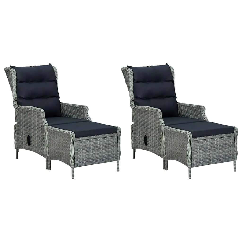 Outdoor Furniture Set 5 Piece Grey Acacia Wood Table Powder Coated Steel Frame Rattan Chairs Stools with Cushions