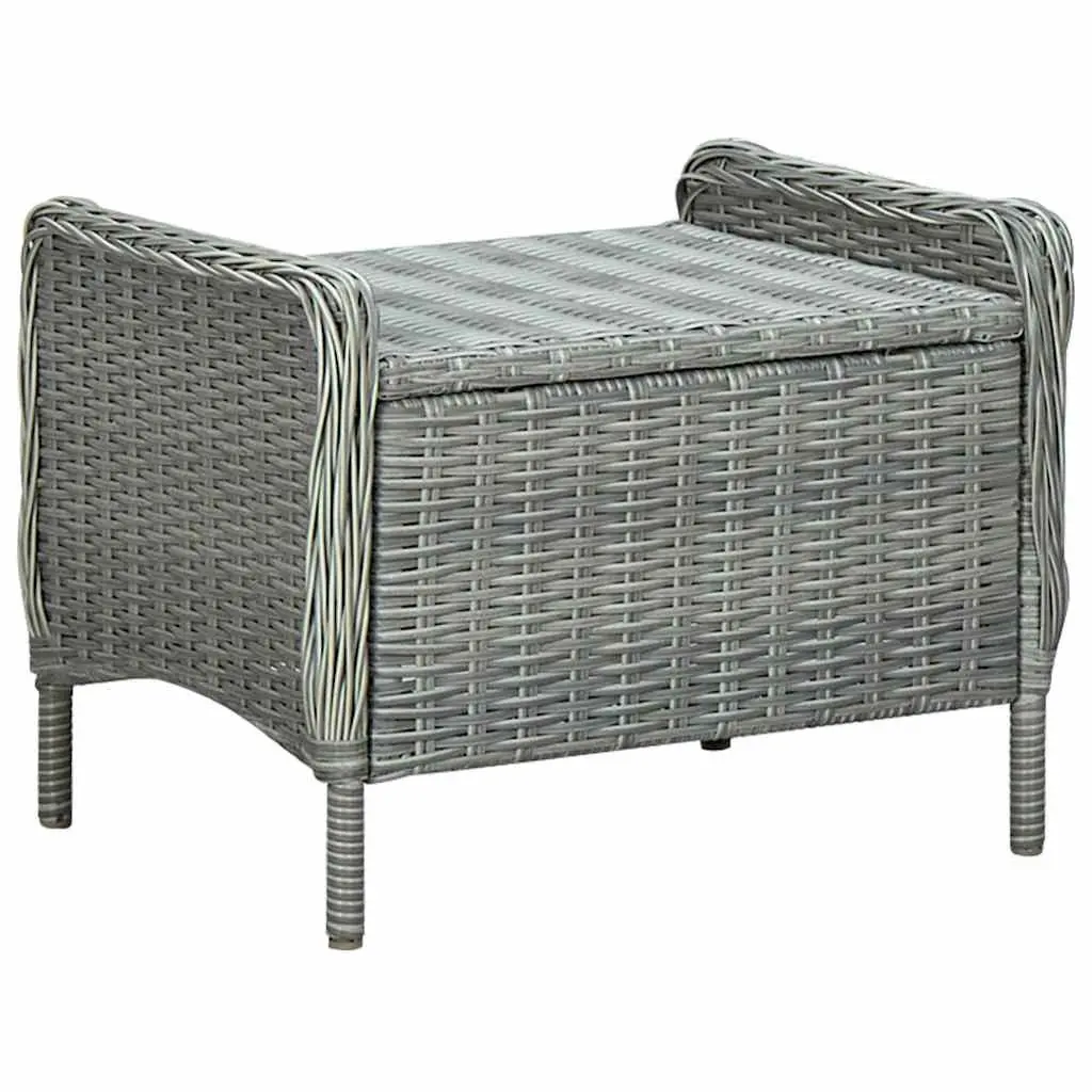 Outdoor Furniture Set 5 Piece Grey Acacia Wood Table Powder Coated Steel Frame Rattan Chairs Stools with Cushions