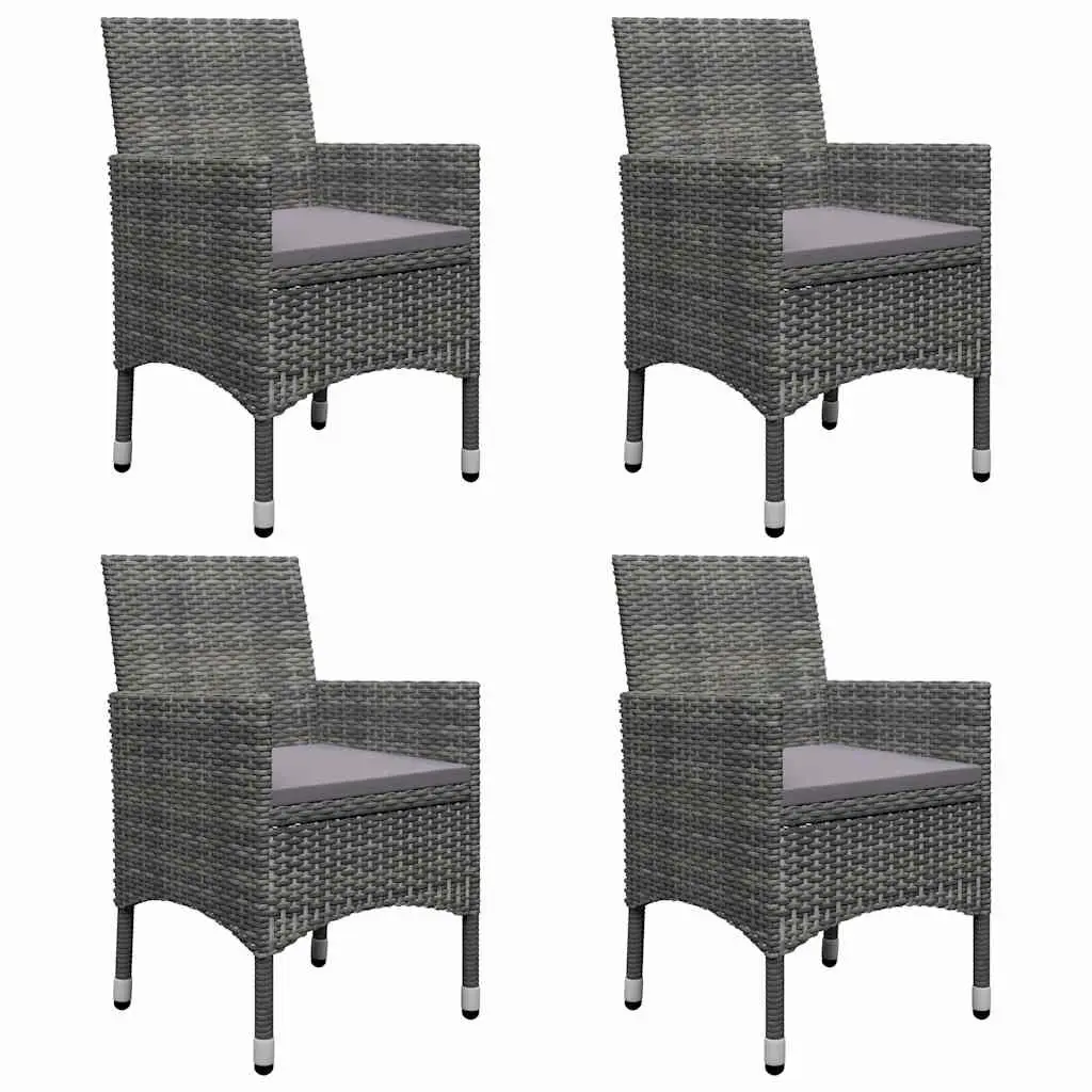 Garden Dining Set 5 Piece Acacia Wood Table Steel Frame Chairs Grey PE Rattan
