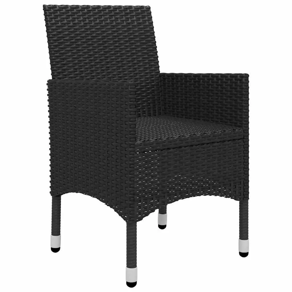 7 Piece Garden Dining Set Rattan Chairs with Cushions Acacia Wood Table Black
