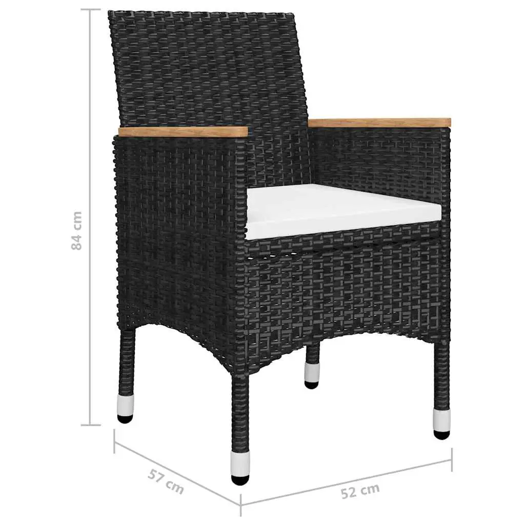 5 Piece Garden Dining Set Acacia Wood Table Steel Frame PE Rattan Chairs Black