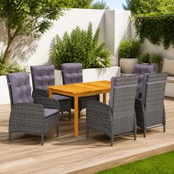 7 Piece Garden Dining Set Grey Outdoor Furniture Table Chairs Rattan