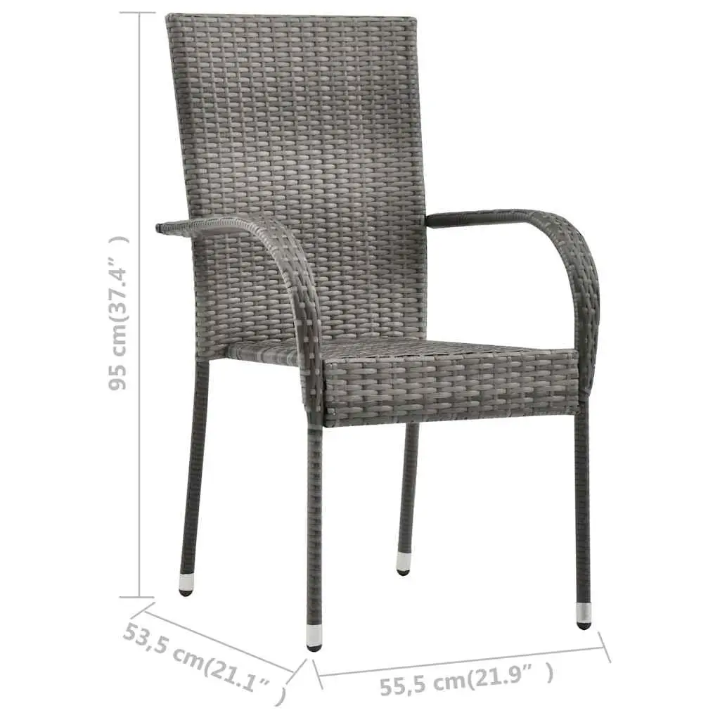 7 Piece Outdoor Dining Set Acacia Wood Table Powder-coated Steel Chairs Weather-resistant PE Rattan Grey