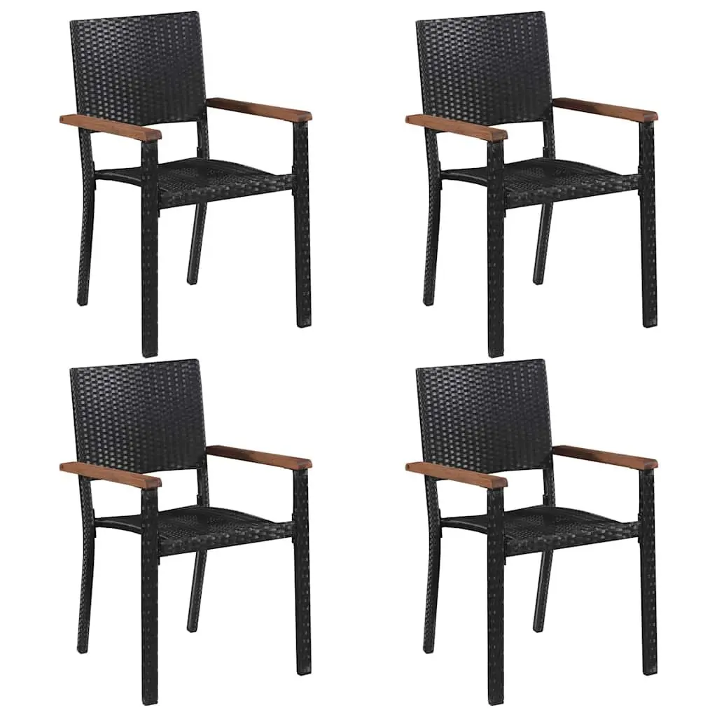 5 Piece Outdoor Dining Set Acacia Wood Table Steel Frame Chairs Black