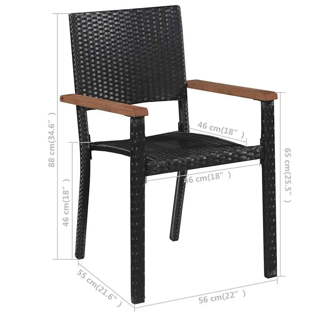 5 Piece Outdoor Dining Set Acacia Wood Table Steel Frame Chairs Black