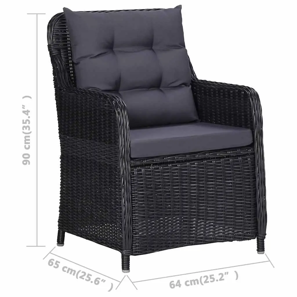 7 Piece Garden Dining Set Solid Acacia Wood Table Powder-coated Steel Frame Weather-resistant PE Rattan Chairs Black