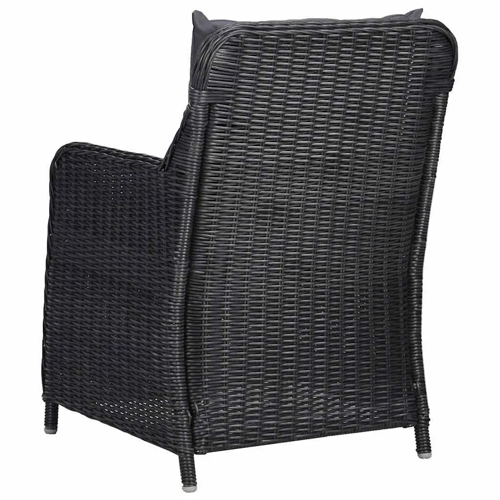 7 Piece Garden Dining Set Solid Acacia Wood Table Powder-coated Steel Frame Weather-resistant PE Rattan Chairs Black