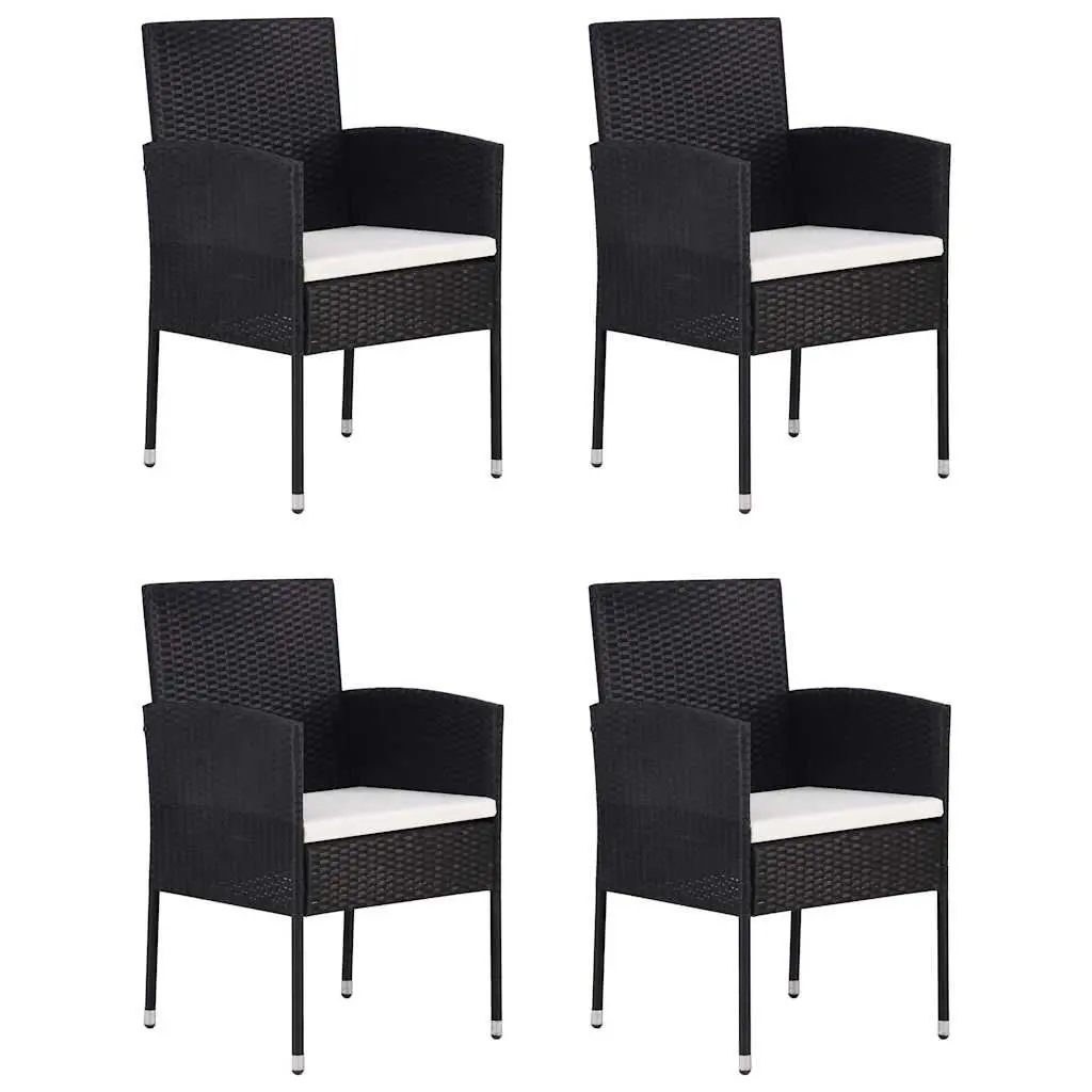 5 Piece Outdoor Dining Set Acacia Wood Table with Weather Resistant PE Rattan Chairs Black Steel Frame
