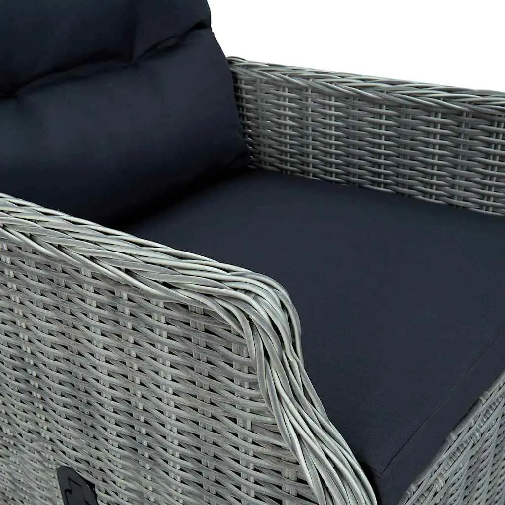 5 Piece Outdoor Dining Set Acacia Wood Table and Steel Frame Chairs Light Grey Cushion