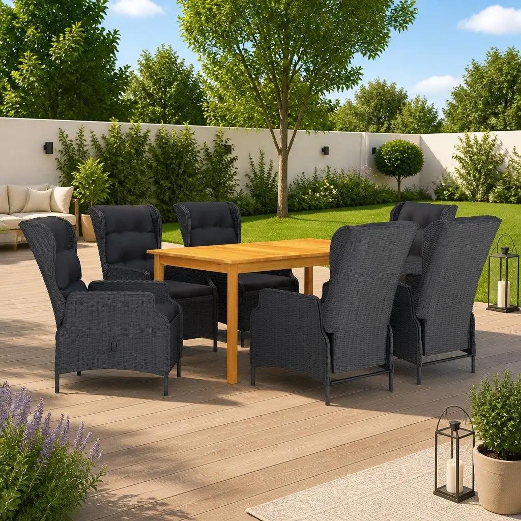 Garden Dining Set 7 Piece Outdoor Table Chair Patio Furniture Grey