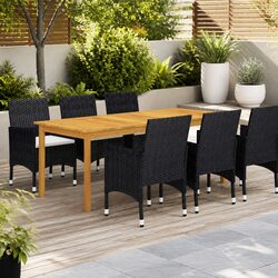7 Piece Garden Dining Set Outdoor Table Chairs Black Acacia Wood PE Rattan