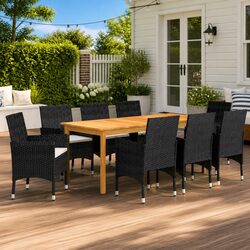 9 Piece Outdoor Dining Set Black Garden Table Chairs with Cushions Patio