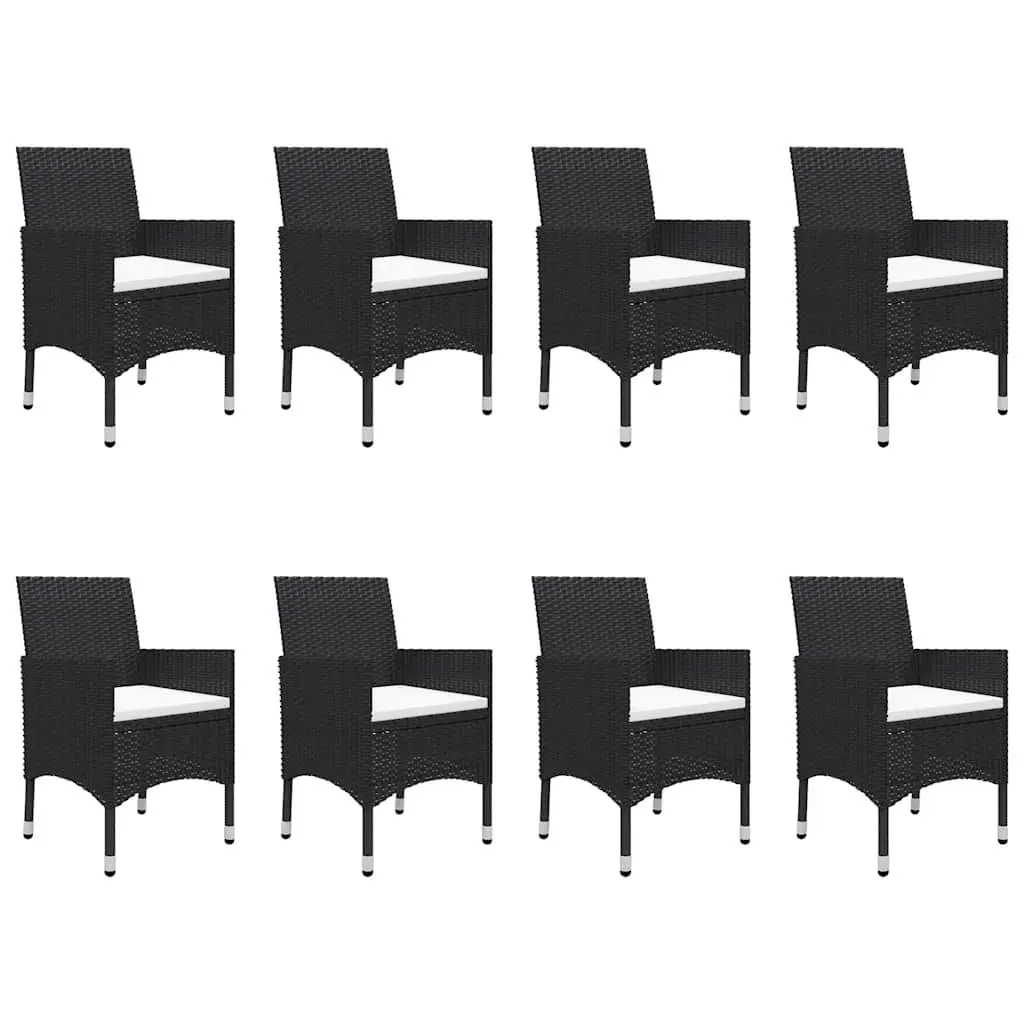 9 Piece Outdoor Dining Set Acacia Wood Table Steel Frame Chairs with Cushions Black