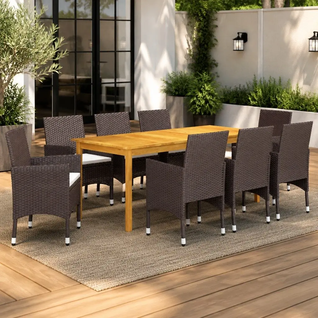 Garden Dining Set Rattan 9 Piece Brown Outdoor Table Chairs