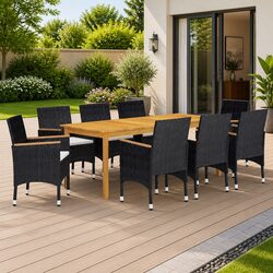 9 Piece Garden Dining Set Outdoor Furniture Patio Chairs Table Black