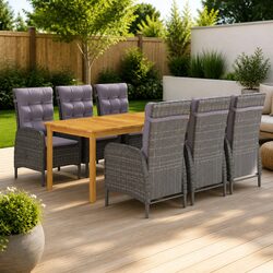 Garden Dining Set 7 Piece Outdoor Furniture Table Chairs Grey Rattan
