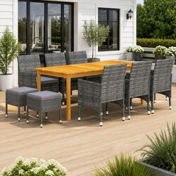 Garden Dining Set 11 Piece Outdoor Furniture Grey Acacia Wood Steel Frame