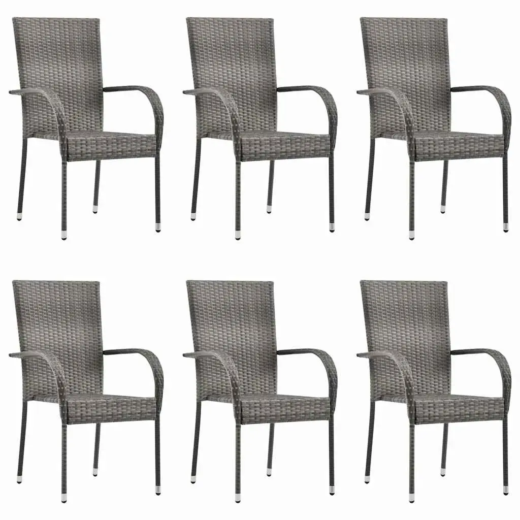 7 Piece Garden Dining Set Acacia Wood Table Powder-coated Steel Chairs PE Rattan Grey