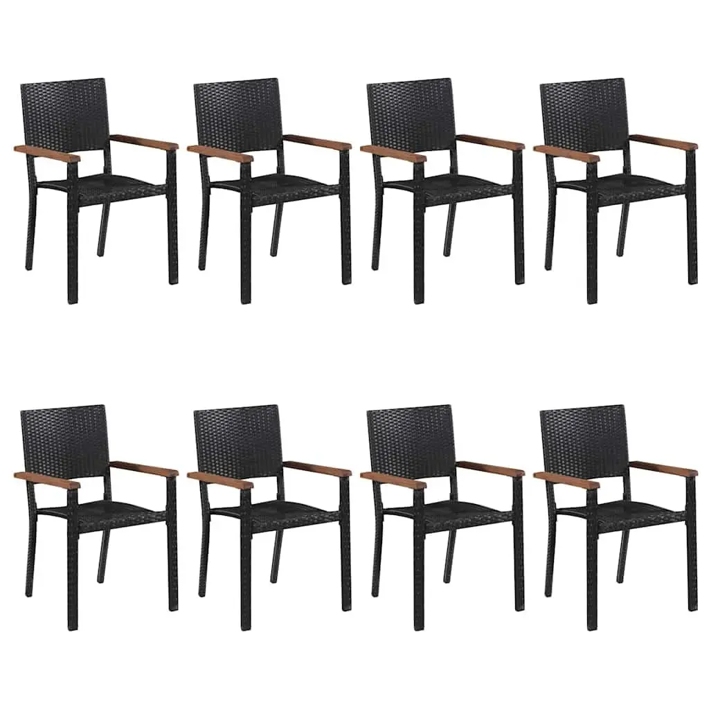 9 Piece Outdoor Dining Set Black Acacia Wood Table and PE Rattan Steel Frame Chairs