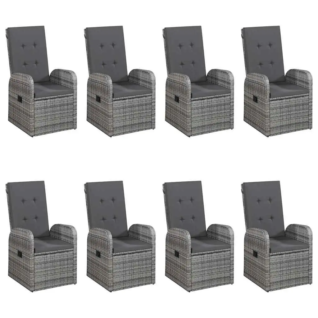 9 Piece Outdoor Dining Set Acacia Wood Table Rattan Chairs Grey Weather Resistant
