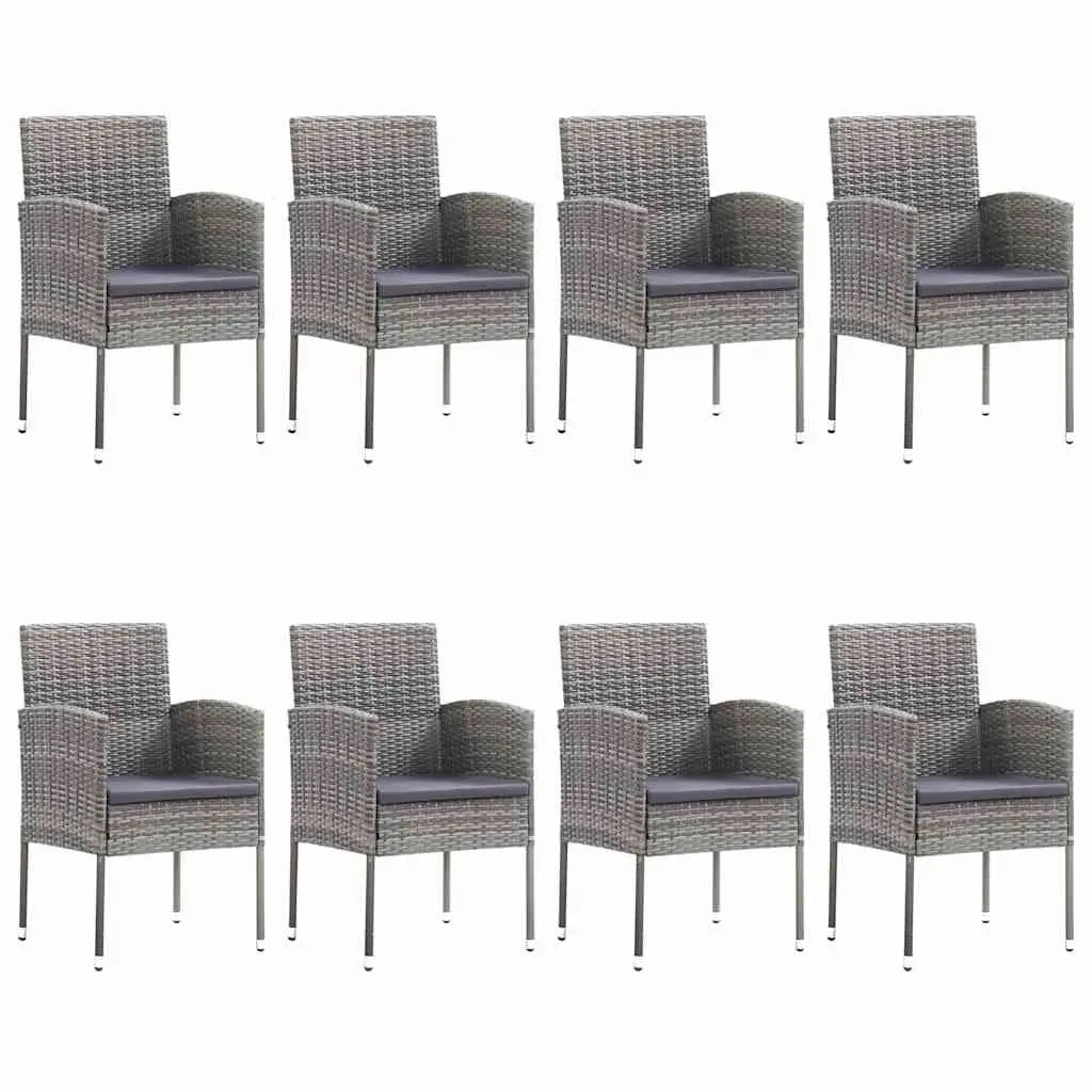 9 Piece Outdoor Dining Set Acacia Wood Table Steel Frame PE Rattan Chairs Grey