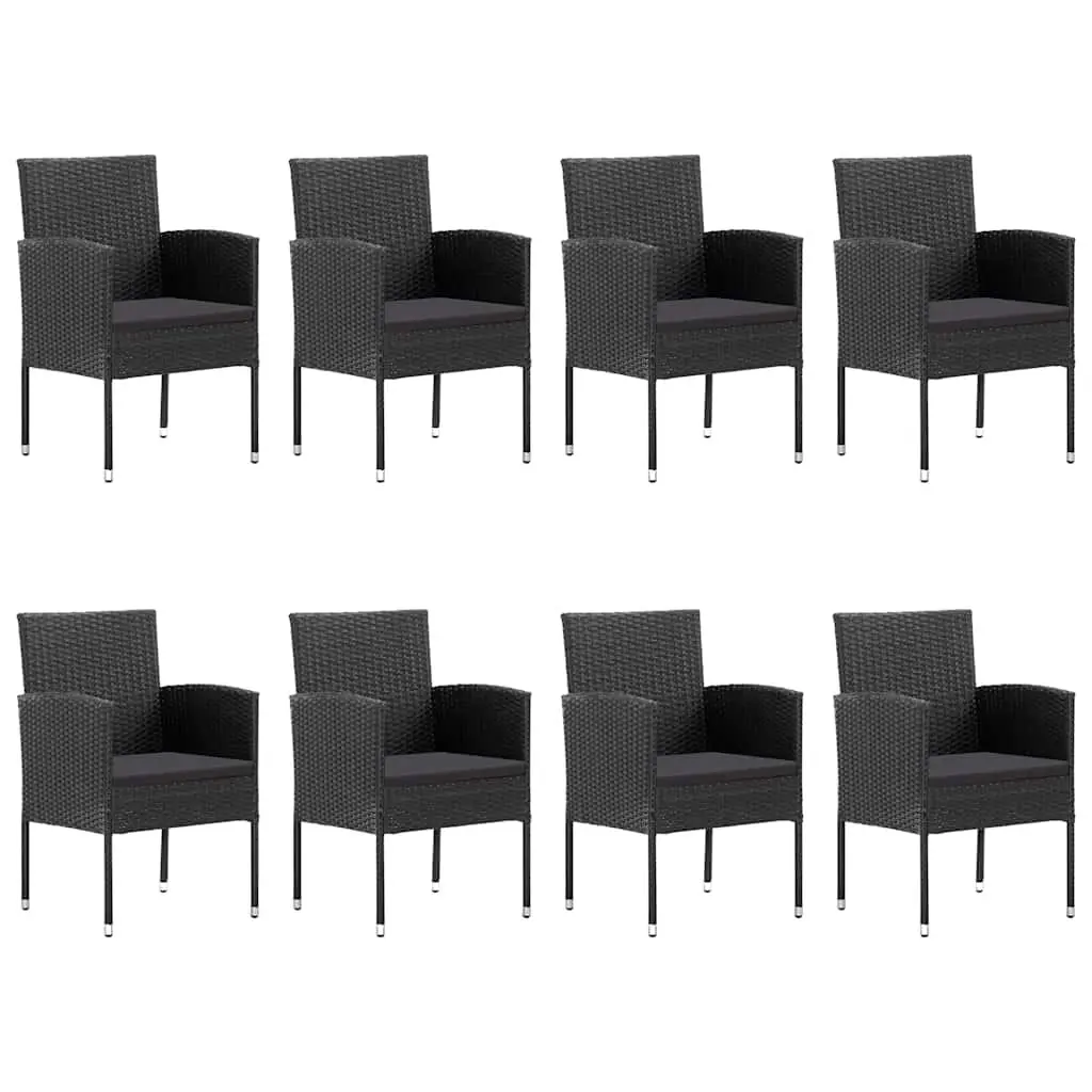 Outdoor Dining Set Acacia Wood Table 8 Chairs PE Rattan Black 9 Piece