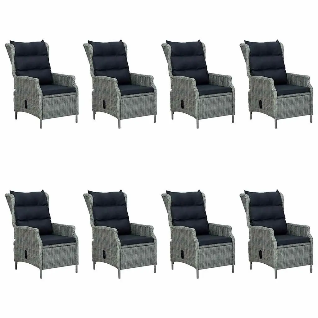9 Piece Outdoor Dining Set Grey Acacia Wood Table Steel Frame Rattan Chairs
