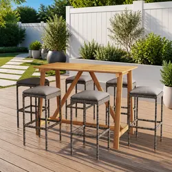 Practical 7 Piece Garden Bar Set Grey for Patios and Gardens