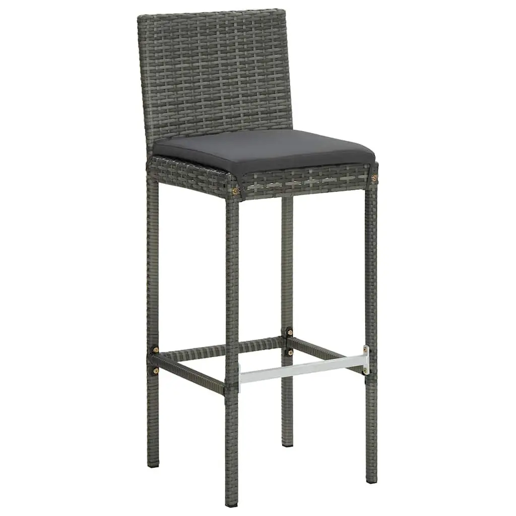 5 Piece Garden Bar Set Acacia Wood Table Powder-Coated Steel Bar Stools PE Rattan Grey