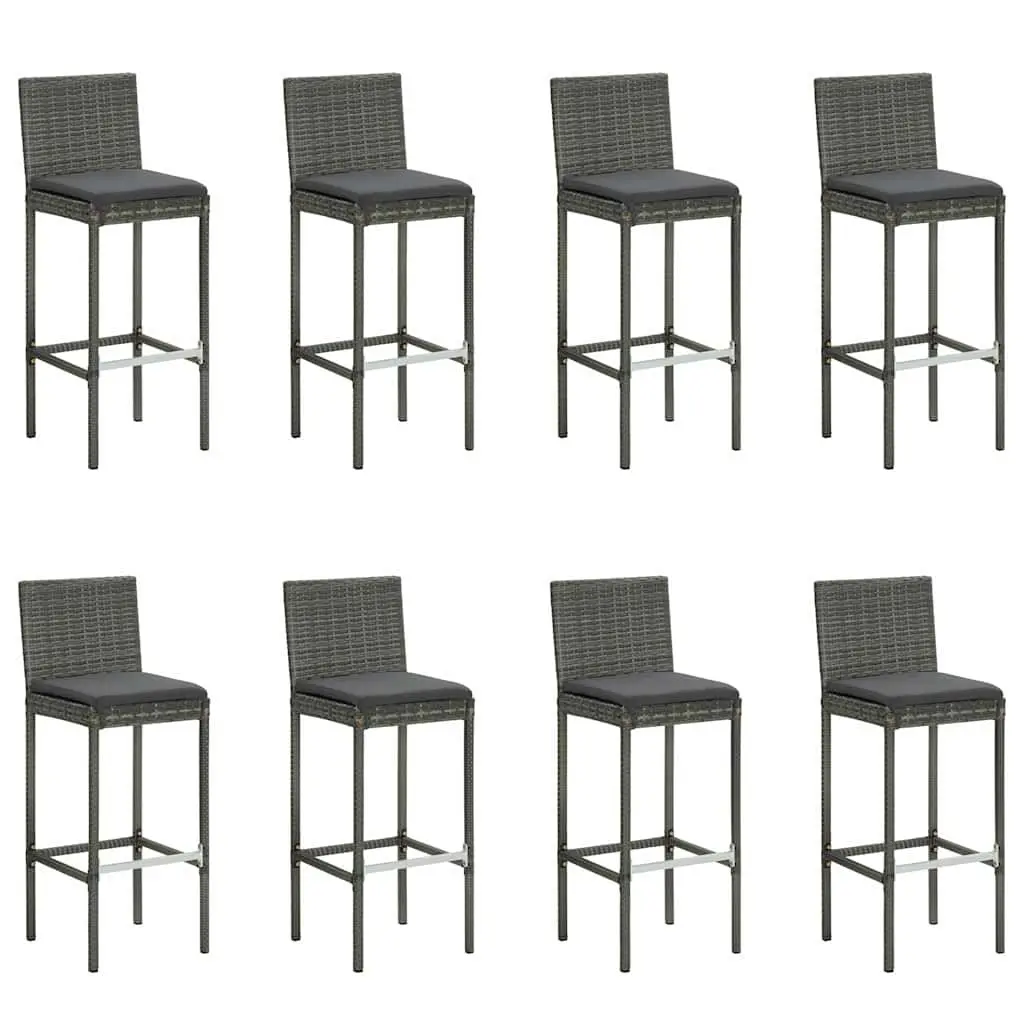 Garden Bar Set 9 Piece Solid Acacia Wood Powder-Coated Steel Weather-Resistant PE Rattan Cushions Grey