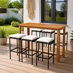 Practical 7 Piece Outdoor Bar Set with Cushions for Your Space