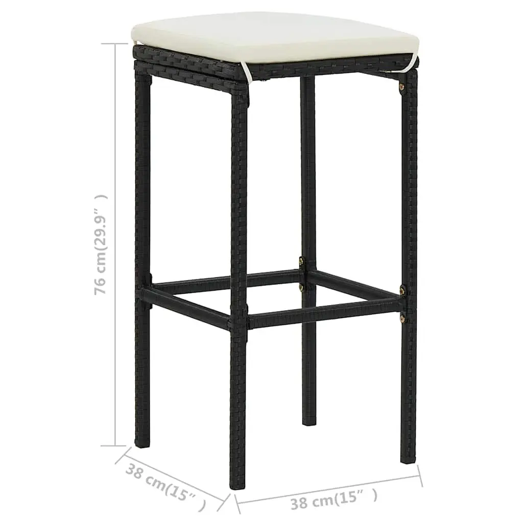 7 Piece Outdoor Garden Bar Set with Cushions Black Patio Furniture Dining