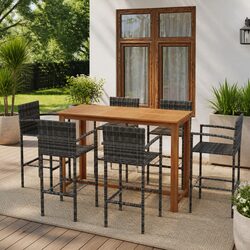 7 Piece Outdoor Garden Bar Set Grey Patio Furniture Dining Stools Table